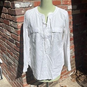 Talbots Dotted Swiss White Front Tie Tunic Sz Medium